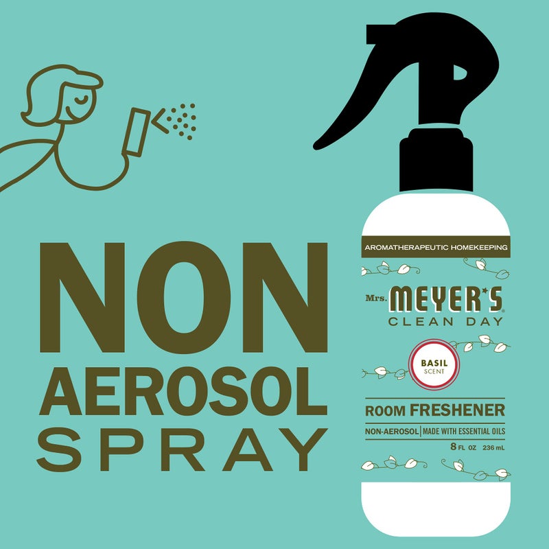 MRS. MEYER'S CLEAN D السّيدة. مايرز كلين داي للغرفة ومعطر الهواء، زجاجة رذاذ غير بخاخة مملوءة بالزيوت العطرية والريحان، 8 أونصة سائلة. أوقية - Image 3